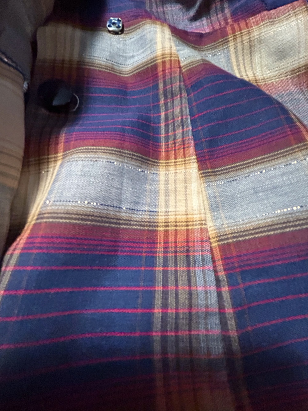 Vintage 60’s Sleeveless Plaid Button-Front Dress Navy Brown Retro Plaid Timeless - Picture 8 of 10